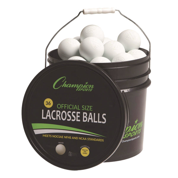 Champion Sports Lacrosse Balls in a Bucket, 11" x 11" Bucket with 36 White Rubber Balls (CSILBWN36) Each