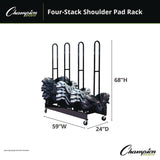 Champion Sports Mobile Four-Stack Shoulder Pad Rack, Metal, 176 lb Capacity, 24" x 59" x 68", Black (CSIFBSPR4) Each