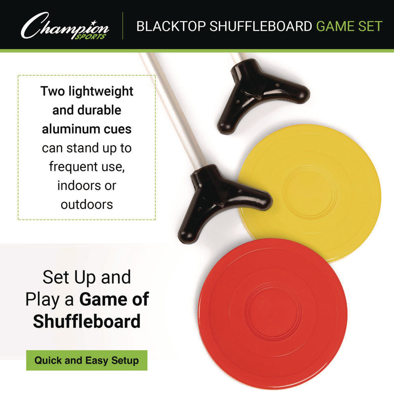 Champion Sports Economy Shuffleboard Set, 15-ft Court, Four 51" Cues, Eight Discs (CSISBA20) Each