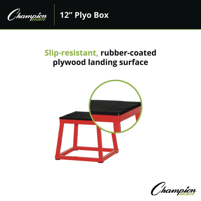 Champion Sports Plyo Box, 15" x 15", Plywood/Rubber/Steel, Red/Black (CSIPXB12) Each