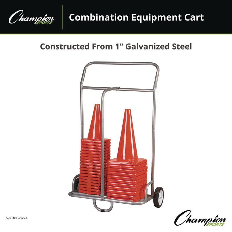 Champion Sports Combination Equipment Cart, Metal, 132 lb Capacity, 16 x 32 x 48, Silver (CSICSCART) Each