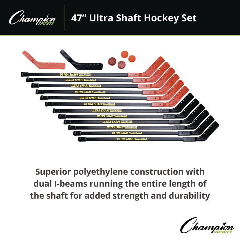 Champion Sports Ultra Shaft Hockey Set, Twelve 47' Hockey Sticks/Two Pucks/Two Balls/Two Extra Blades (CSIUS47SET) Each
