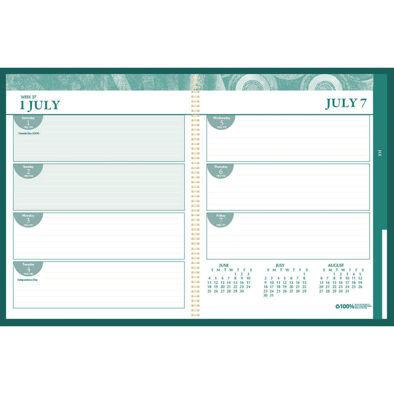 House of Doolittle™ 100% Recycled MonoBright Monthly/Weekly Planner, 11 x 8.5, Green/Gold Cover, 12-Month (July to June): 2025 to 2026 (HOD283509) Each