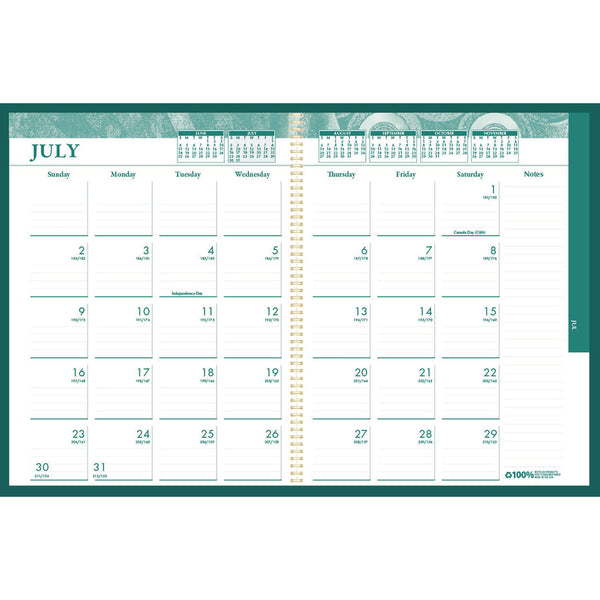 House of Doolittle™ 100% Recycled MonoBright Monthly/Weekly Planner, 11 x 8.5, Green/Gold Cover, 12-Month (July to June): 2025 to 2026 (HOD283509) Each