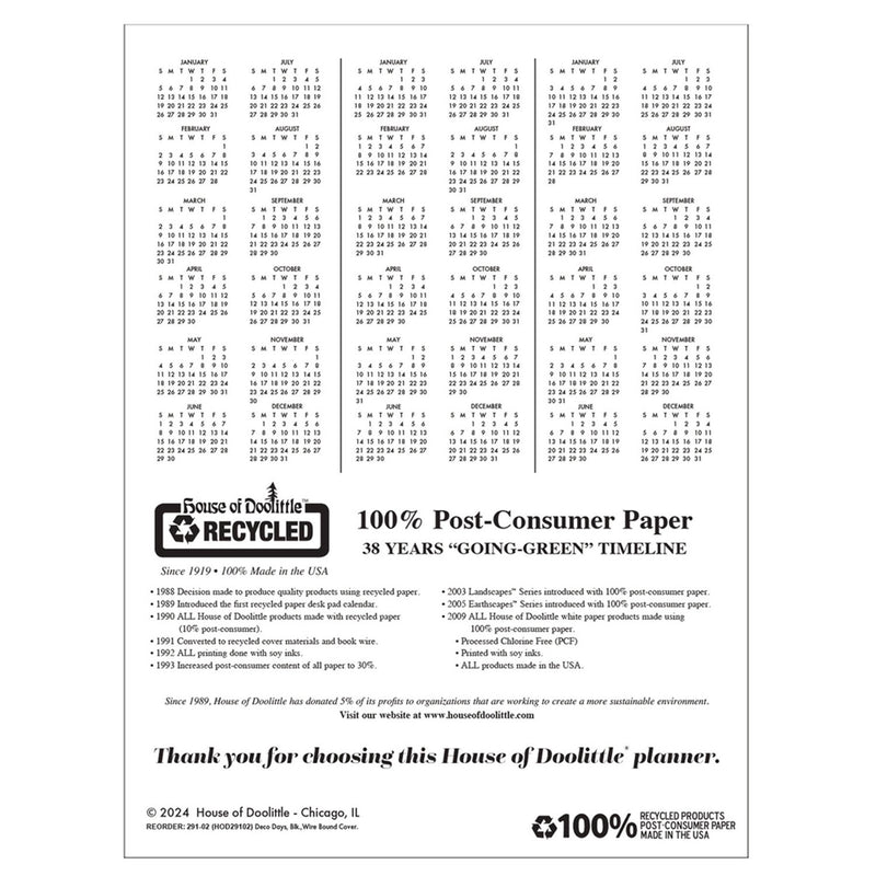 House of Doolittle™ 100% Recycled Deco Days Monthly Planner, 11 x 8.5, Black/Gold Cover, 12-Month (Jan to Dec): 2026 (HOD29102) Each