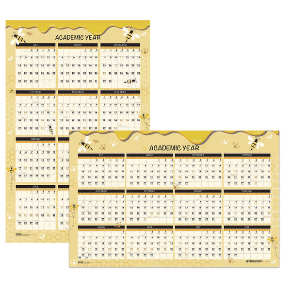 House of Doolittle™ 100% Recycled Academic Honeycomb Laminated Wall Calendar, 24 x 37, Tan/Yellow Sheets, 12-Month (July-June): 2024 to 2025 (HOD39855) Each