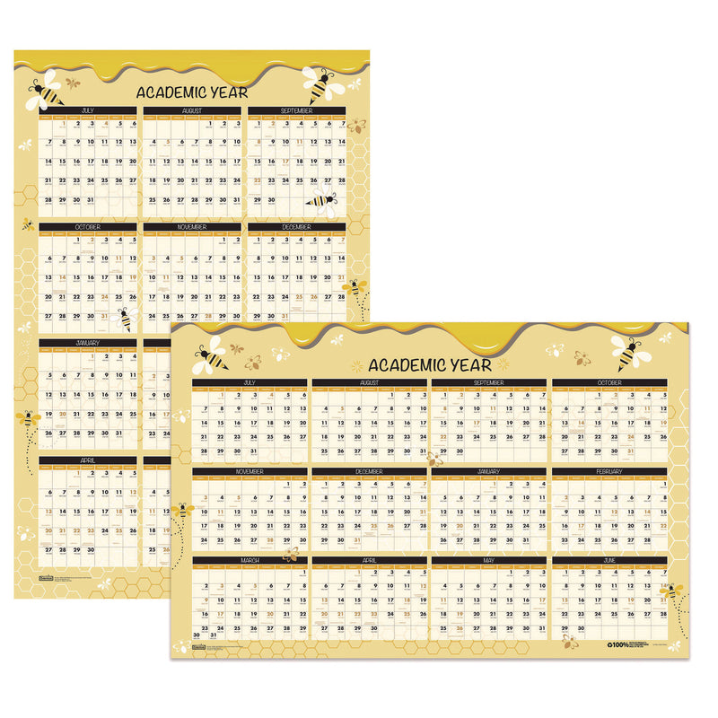 House of Doolittle™ 100% Recycled Academic Honeycomb Laminated Wall Calendar, 24 x 37, Tan/Yellow Sheets, 12-Month (July-June): 2024 to 2025 (HOD39855) Each
