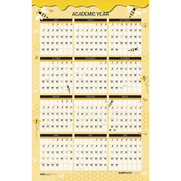 House of Doolittle™ 100% Recycled Academic Honeycomb Laminated Wall Calendar, 24 x 37, Tan/Yellow Sheets, 12-Month (July-June): 2024 to 2025 (HOD39855) Each