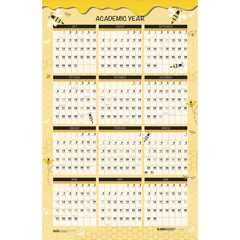 House of Doolittle™ 100% Recycled Academic Honeycomb Laminated Wall Calendar, 24 x 37, Tan/Yellow Sheets, 12-Month (July-June): 2024 to 2025 (HOD39855) Each