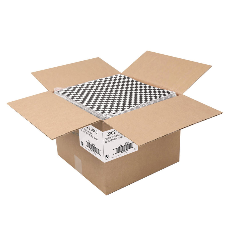Paterson Grease-Resistant Food Wrap, 12" x 12", Black Check, 5,000/Carton (PDHWG01006) Case of 5000