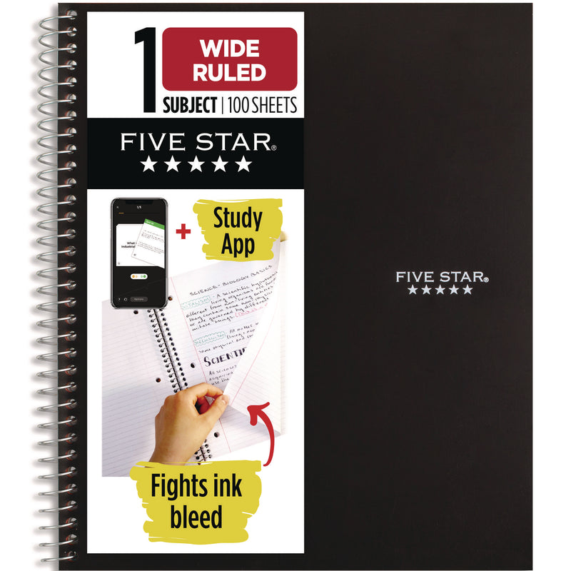 Five Star® Wirebound Notebook, 1-Subject, Wide/Legal Rule, Black Cover, (100) 10. x 8.63 Sheets (MEA930010A) Each