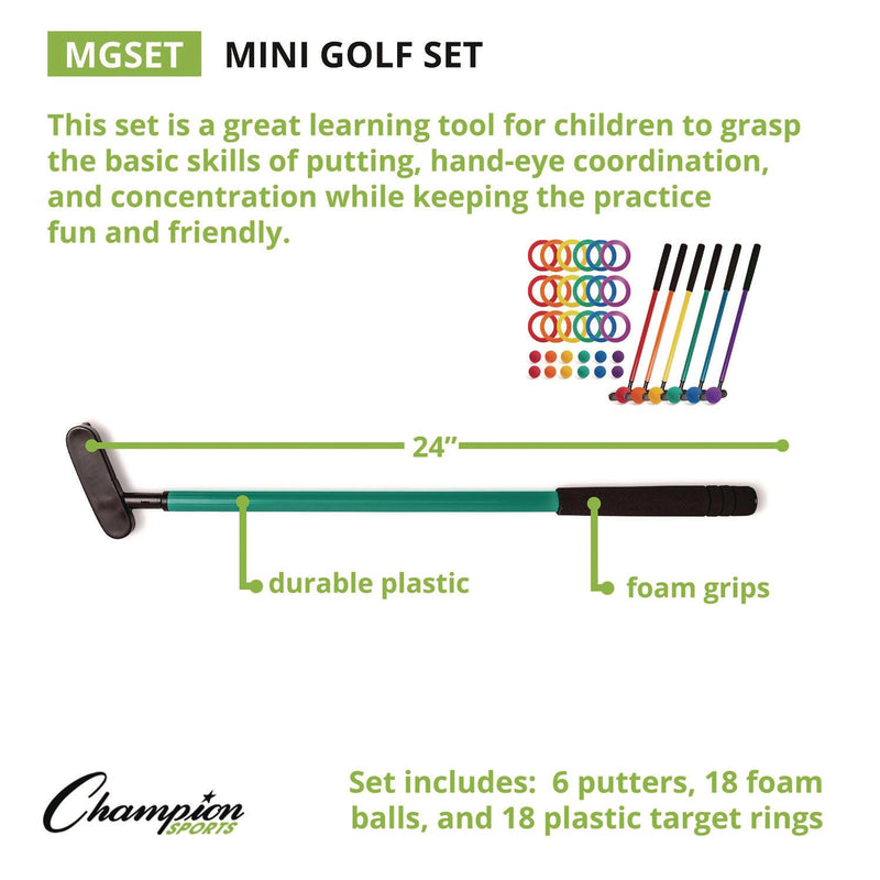 Champion Sports Mini Golf Set, 12 Balls/6 Putters/18 Rings/3 Target Holes (CSIMGSET) Each
