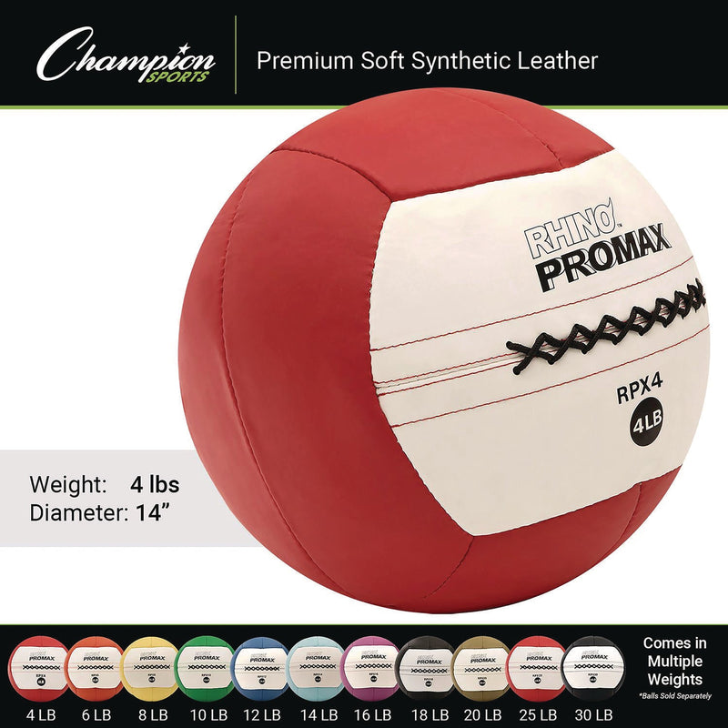 Champion Sports Rhino Promax Medicine Ball, 4 lb, Red (CSIRPX4) Each