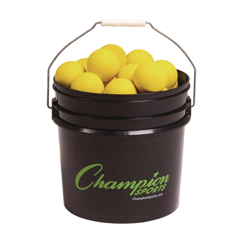 Champion Sports Lacrosse Balls in a Bucket, 11" x 11" Bucket with 36 Yellow Rubber Balls (CSILBYN36) Each