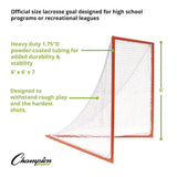 Champion Sports Pro High School Lacrosse Goal, 6 ft x 6 ft, 1.65" dia Frame (CSILNGHS) Each