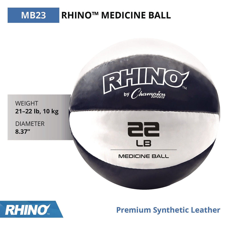 Champion Sports Rhino Leather Medicine Ball, 22 lb, Black/White (CSIMB23) Each
