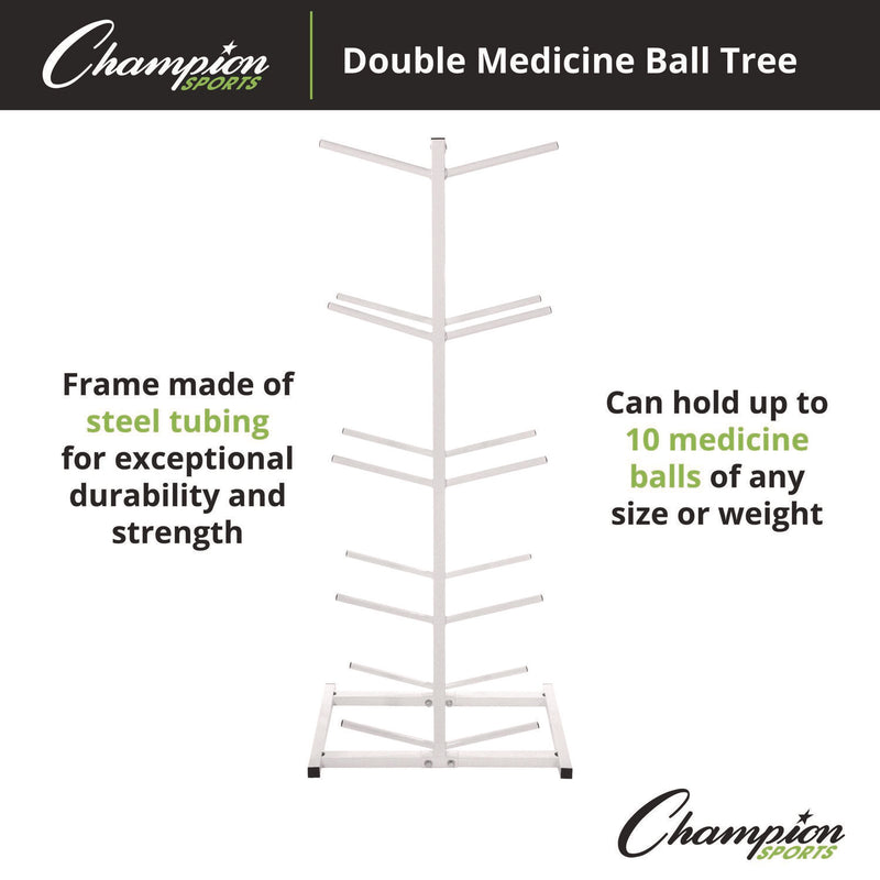 Champion Sports Double Medicine Ball Tree, 12" x 23" x 51", White (CSIMBR2) Each