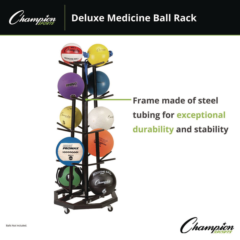 CH Products Deluxe Five-Row Mobile Medicine Ball Rack, Metal, 198 lb Capacity, 25" x 25" x 56", Black (CSIMBR3) Each