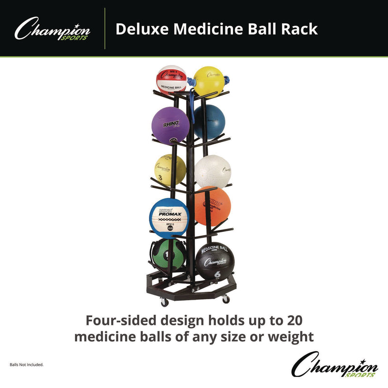 CH Products Deluxe Five-Row Mobile Medicine Ball Rack, Metal, 198 lb Capacity, 25" x 25" x 56", Black (CSIMBR3) Each