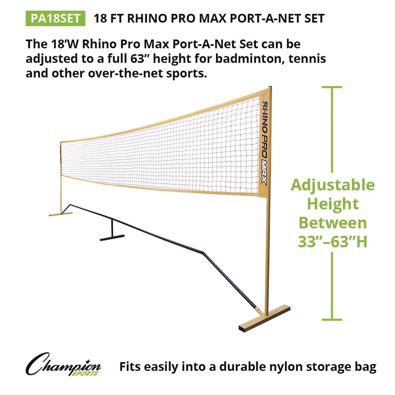 Champion Sports Rhino Port-A-Net Set, 36" to 60" x 18 ft, 1" dia Frame (CSIPA18SET) Each