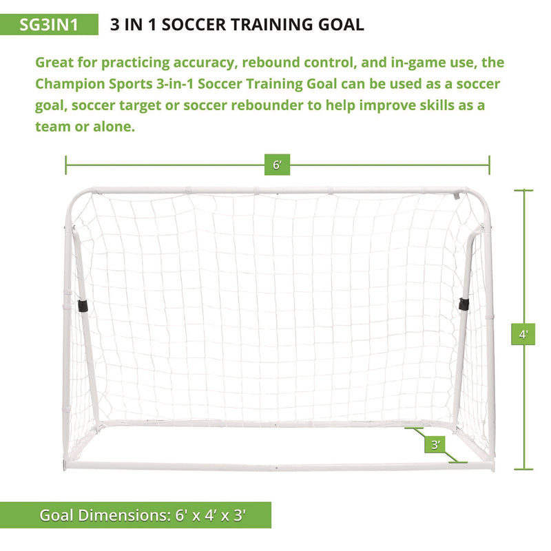 Champion Sports 3-in-1 Soccer Training Goal, 6 ft x 4 ft, 1.25" dia Frame (CSISG3IN1) Each