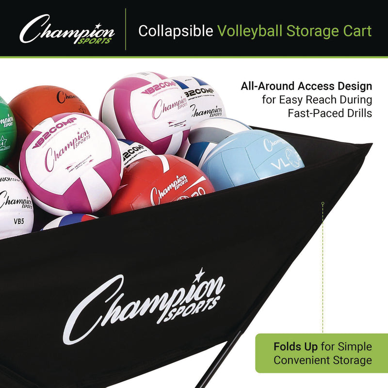 Champion Sports Pro Collapsible Volleyball Cart, 23" x 55" x 41", Black (CSIVCPRO) Each