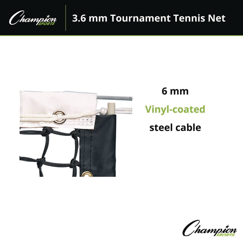 Champion Sports Tournament Tennis Net, 3.6 mm Double Braided Polyethylene, 42 ft x 3.5 ft (CSIT200) Each