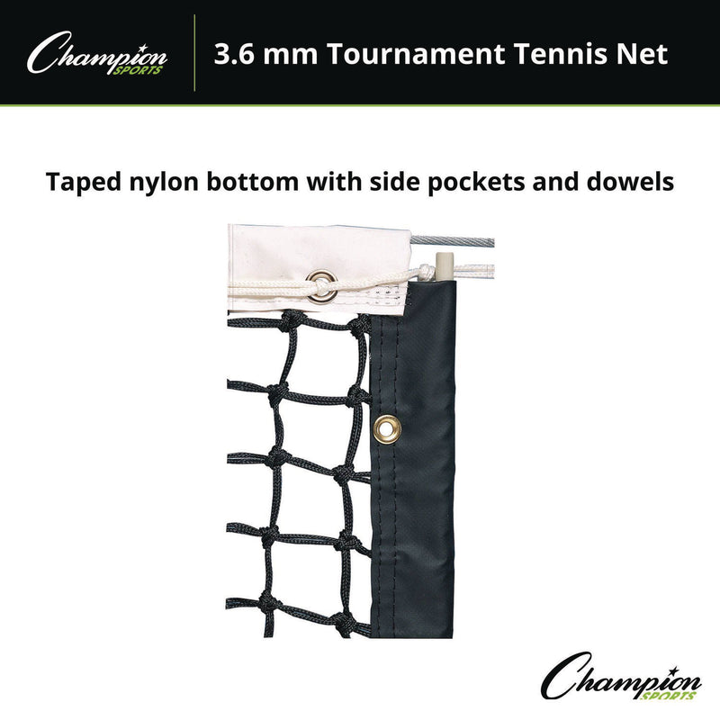 Champion Sports Tournament Tennis Net, 3.6 mm Double Braided Polyethylene, 42 ft x 3.5 ft (CSIT200) Each