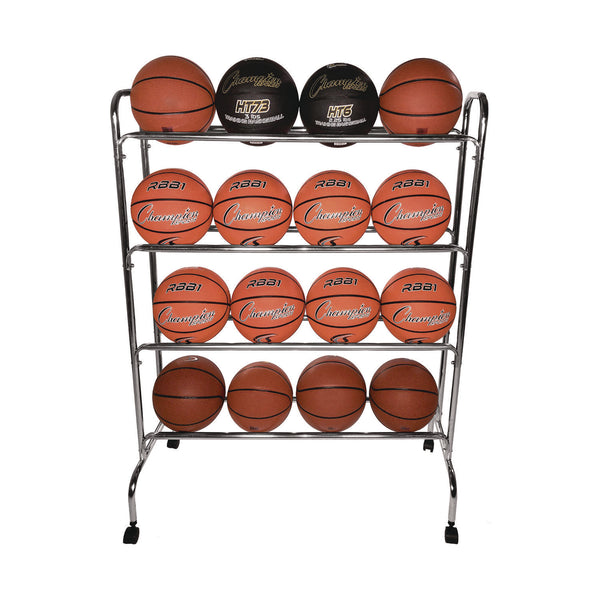 Champion Sports Powder-Coated Ball Cart, Metal, 132 lb Capacity, 17 x 41 x 53, Silver (CSIBRC4) Each