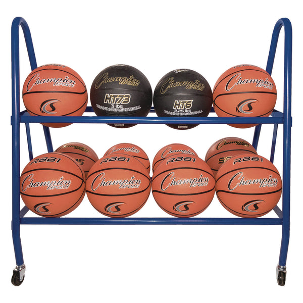 Champion Sports Heavy-Duty Deluxe Ball Cart, Metal, 132 lb Capacity, 17.5 x 38 x 35.75, Blue (CSIBRC12) Each