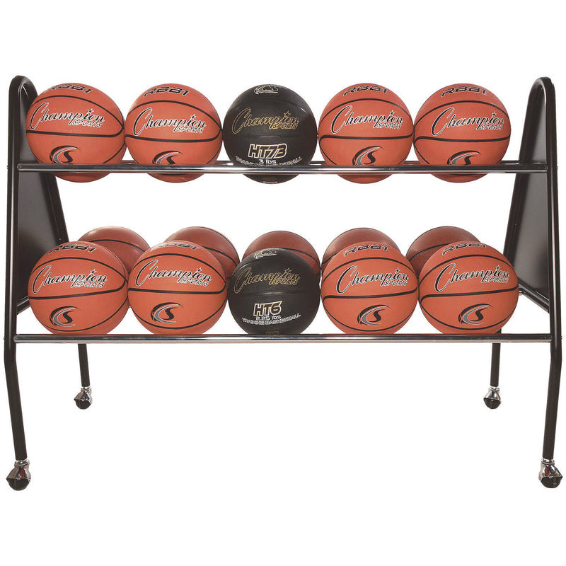 Champion Sports Heavy-Duty Ball Cart, Metal, 132 lb Capacity, 18 x 51 x 38, Black (CSIBRC15) Each