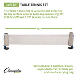 Champion Sports Anywhere Table Tennis Set, with Carry Bag (CSIAWTSET) Each
