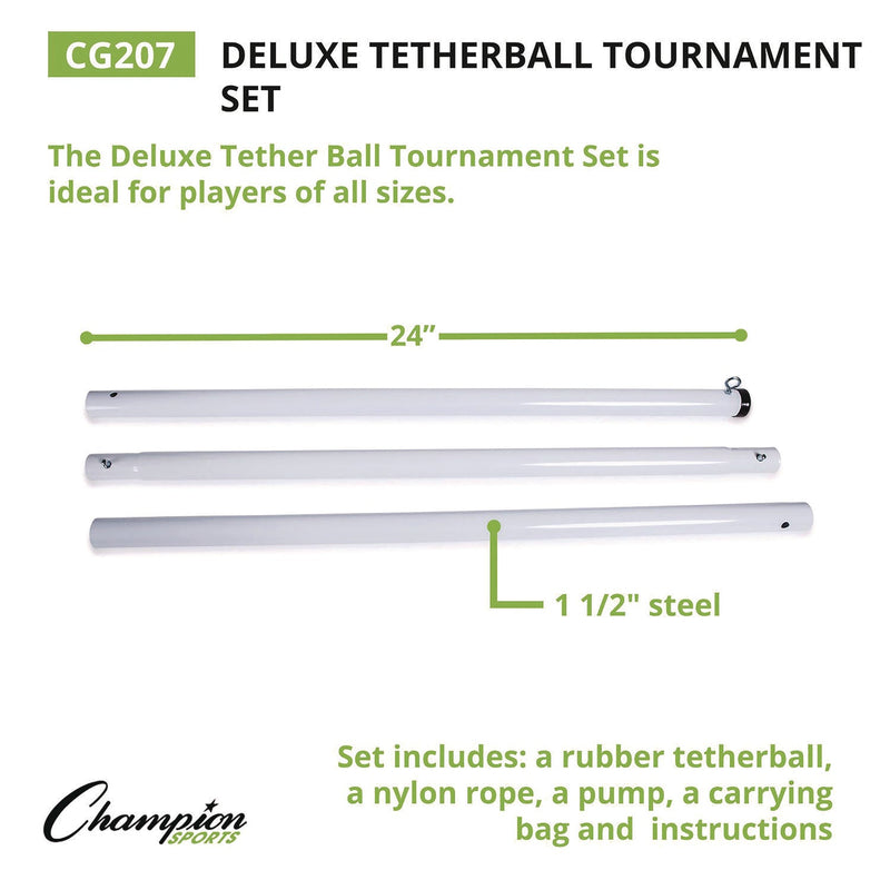 Champion Sports Deluxe Tetherball Tournament Set, Ball/24" Telescopic Poles/102" Cord/Carry Case/Pump/Needle (CSICG207) Each