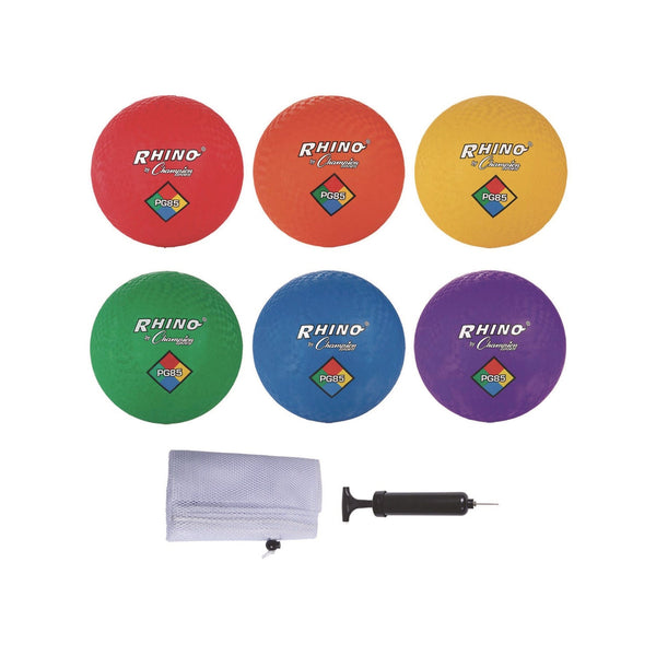 Champion Sports 8.5" Playground Ball Set with Pump, Assorted Colors, 6/Set (CSIPG85XSET) Each