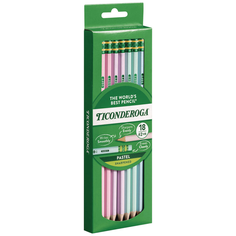 Ticonderoga® Pre-Sharpened Pencil, 2.2 mm, HB (#2), Black Lead, Pastel Assorted Barrel, 18/Pack (DIXX13718) Pack of 18