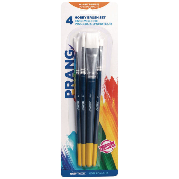 Prang® Hobby Four-Brush Set, Assorted, Synthetic, Flat; Round, 4/pack (DIXX94006) Pack of 4