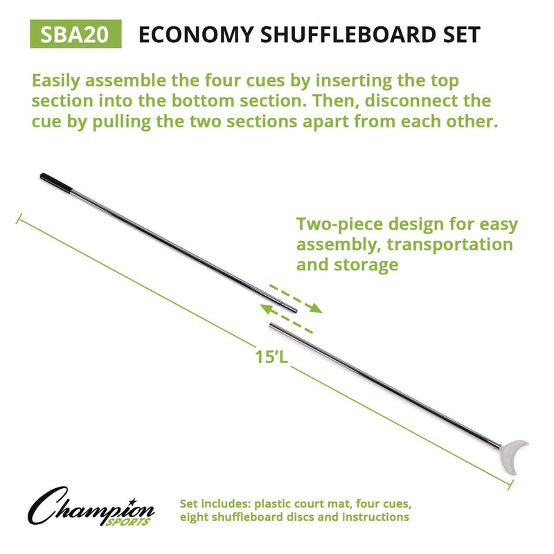 Champion Sports Blacktop Shuffleboard Set, (2) Two-Piece 51" Cues/(8) Discs/Sidewalk Chalk (CSISBA30) Each