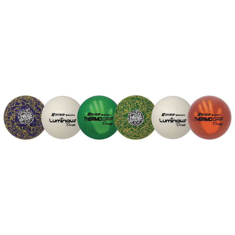 Champion Sports Rhino Skin Variety Dodgeball Set, 6.3" Diameter, Luminous/Spider/ThermoGrip, 6/Set (CSIRXVARIETYSET) Each
