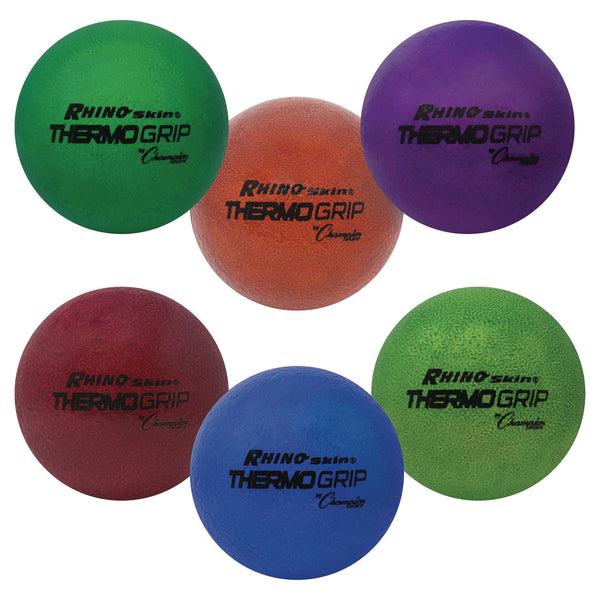 Champion Sports Rhino Skin Thermo Grip Dodgeball Set, 6.3" Diameter, Assorted Colors, 6/Set (CSIRXTHRMSET) Each