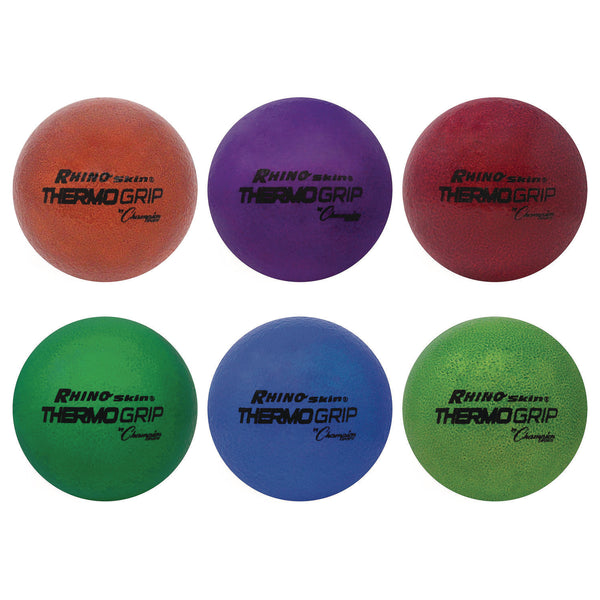 Champion Sports Rhino Skin Thermo Grip Dodgeball Set, 6.3" Diameter, Assorted Colors, 6/Set (CSIRXTHRMSET) Each