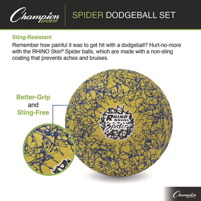 Champion Sports Rhino Skin Spider Dodgeball Set, 6.3" Diameter, Assorted Colors, 6/Set (CSIRXSPDRSET) Each