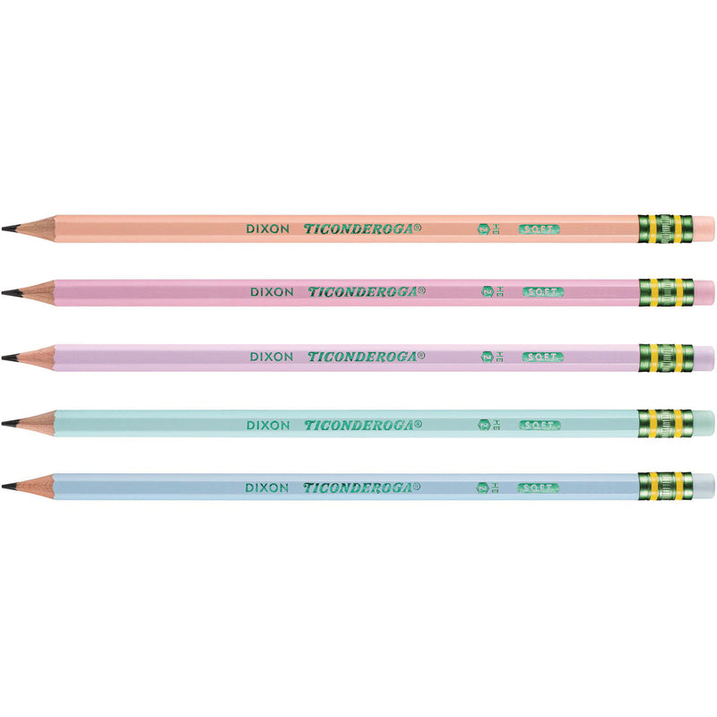 Ticonderoga® Pre-Sharpened Pencil, 2.2 mm, HB (#2), Black Lead, Pastel Assorted Barrel, 18/Pack (DIXX13718) Pack of 18