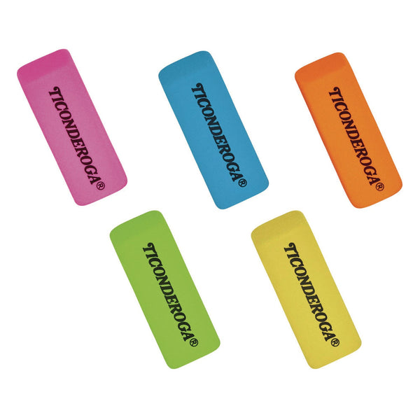 Ticonderoga® Neon Wedged Block Erasers, For Pencil Marks, Slanted-Edge Rectangular Block, Medium, Assorted Colors, 30/Box (DIXX38930) Box of 30