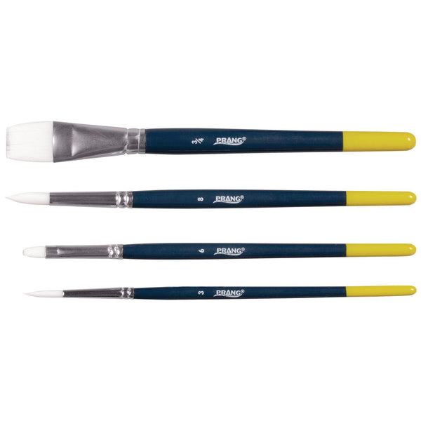 Prang® Hobby Four-Brush Set, Assorted, Synthetic, Flat; Round, 4/pack (DIXX94006) Pack of 4