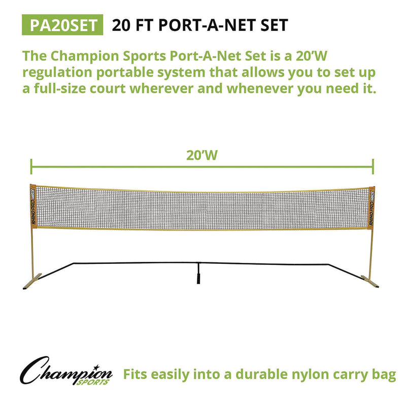 Champion Sports Rhino Port-A-Net Set, 36" to 60" x 240" (CSIPA20SET) Each