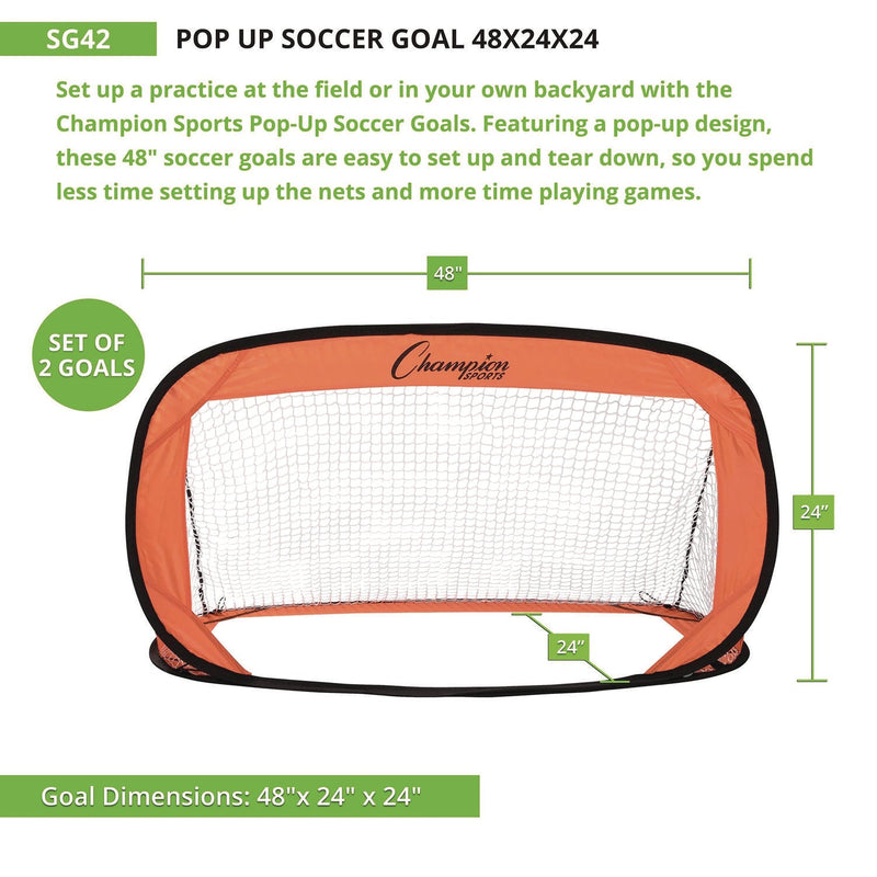 Champion Sports Pop Up Soccer Goal, 4 ft x 2 ft, Pair (CSISG42) 1 Pair