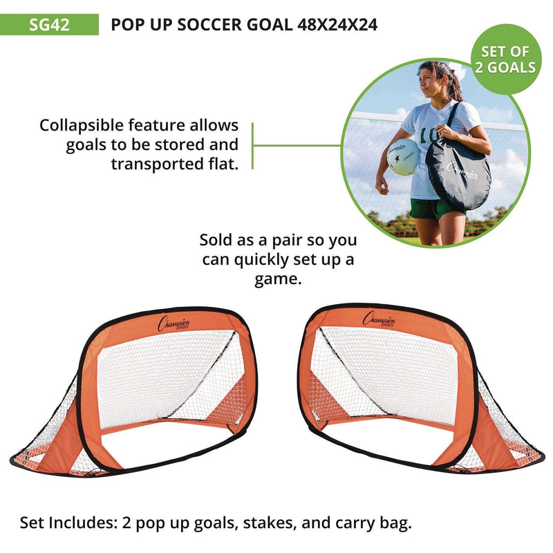 Champion Sports Pop Up Soccer Goal, 4 ft x 2 ft, Pair (CSISG42) 1 Pair