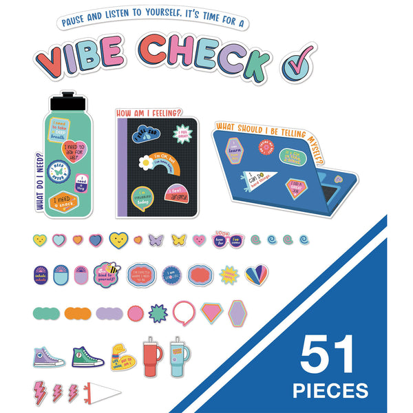 Carson-Dellosa Education Decorative Bulletin Board Set, 51-Piece Set, We Stick Together: Vibe Check, 14.1" x 17.9", Multicolor (CDP110584) Each