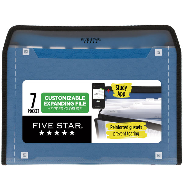 Five Star® Expanding File, 7.5" Expansion, 7 Sections, Zipper Closure, Letter Size, Randomly Assorted Colors (MEA350099) Each