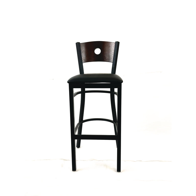 JMC Furniture Circle Series Barstool, Supports Up to 300 lb, 28.5" Seat Height, Black Seat, Dark Walnut Back, Black Base (JMCCRBBVBLKC) Each